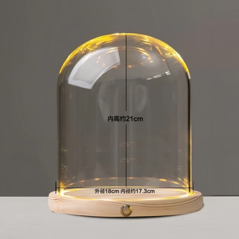 18*22cm Big Size Cylinder Glass Dome Vase Home Decoration Antique Log Base Transparent Cover DIY Wedding Prop Friend Favor Gift
