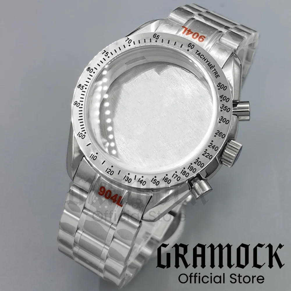 GRAMOCK 40 мм серебряный фиксированный корпус из нержавеющей стали с хронографом и браслетом, подходит для кварцевого механизма VK63 VK64 VK67 VK68