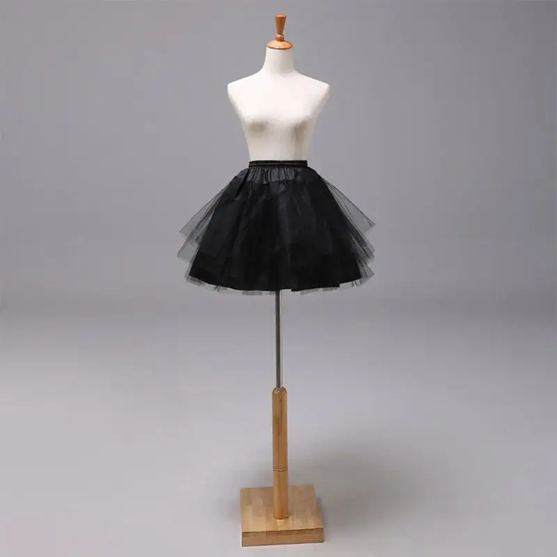 Women Girls Double Layers Solid Color Short Tulle Petticoats Elastic Waistband A