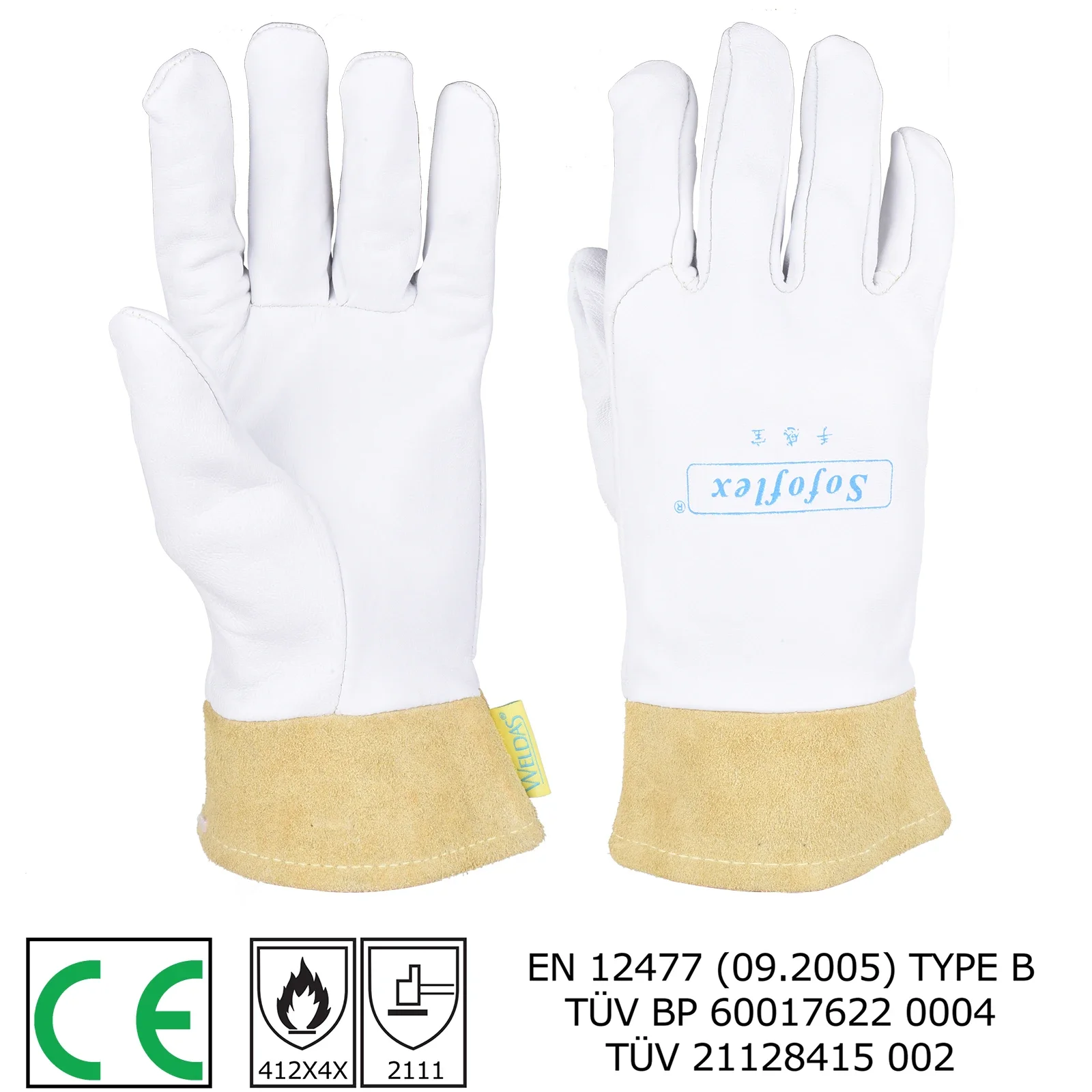 

Pair TIG Welding Gloves 25cm(9.84") Goatskin Palm Cowhide Cuff Soft Sensitive Gloves CE Certificated WELDAS High Quality