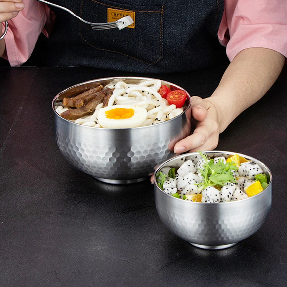 

Double Layer Lucky Bowls Stainless Steel Rice Bowl Soup Bowls Reusable Thicken Noodle Serving Child Ramen Party Easy