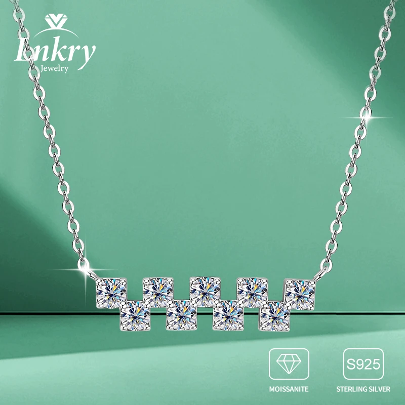 

Lnkry круглой огранки 3 мм муассанит ожерелье стерлингового серебра 925 пробы 9 камней офсетный дизайн кулон ожерелье ювелирные изделия для повседневного подарка