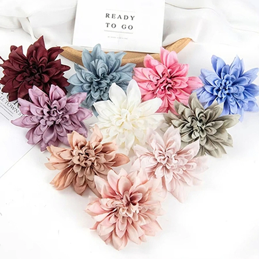 

5/10Pcs Artificial Flowers Heads Silk Dahlia Roses Wedding Home Room Decor Simulation House HoT sale Wall Photo Frame Decoration