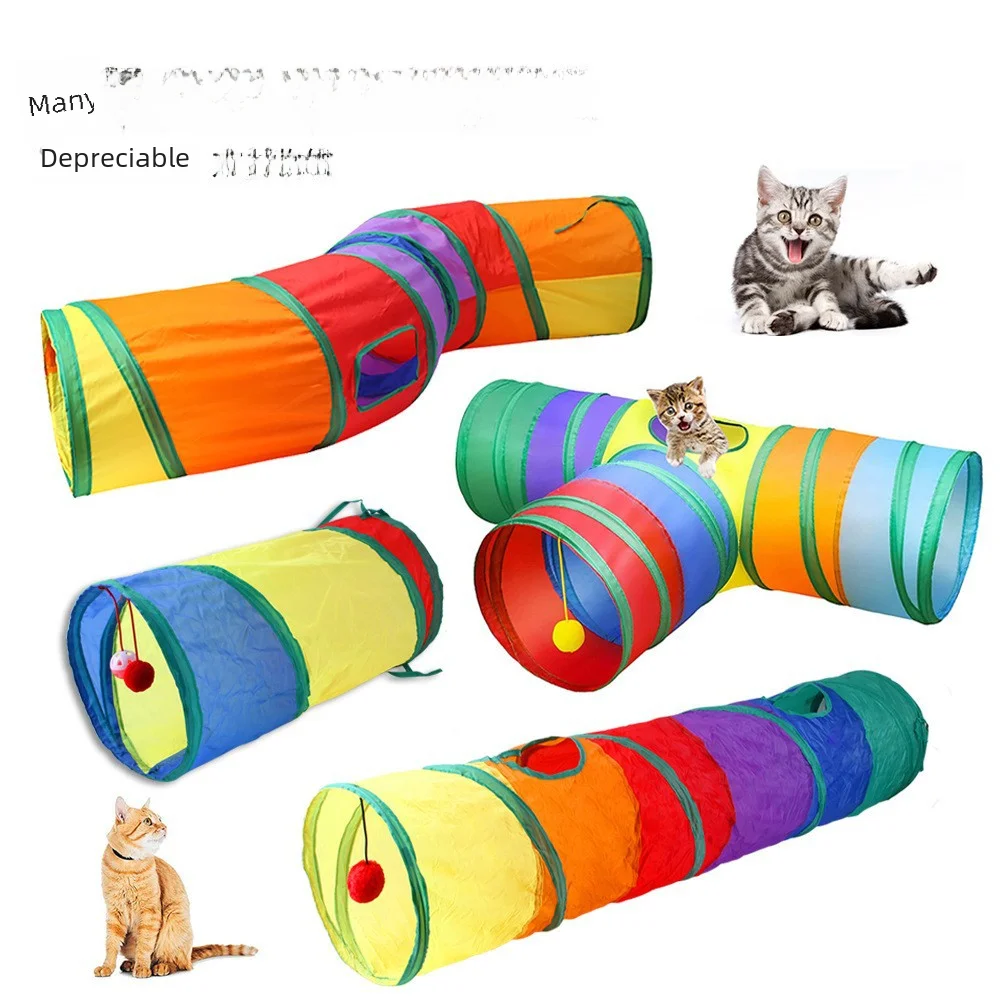 650g Rainbow Cat Toy Tunnel Playground Cats Scratching Running Interactive Teaser Toy Kittens Adult Cats