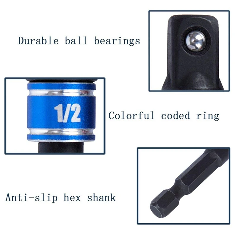 تأثير الصف أدوات يدوية سائق مآخذ محول تمديد مجموعة، 3 قطع عرافة عرقوب الحفر رأس المفك مجموعة بت + 105 درجة الحق أ