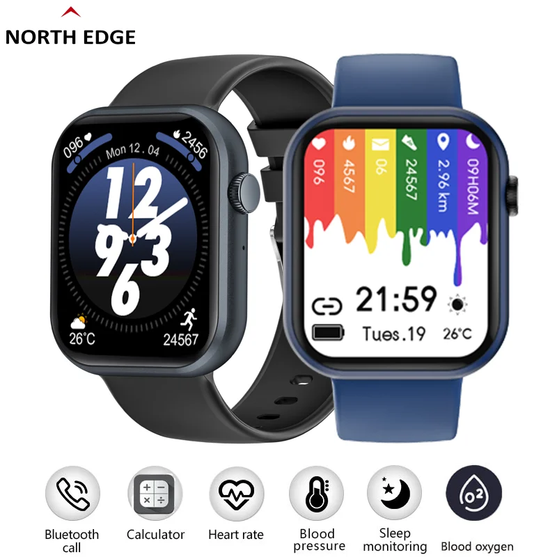 NORTH EDGE Men's Smart Watch Bluetooth Calls 1.83 HD Screen Heart Rate Blood Pressure Blood Oxygen Full Touch Screen IP67