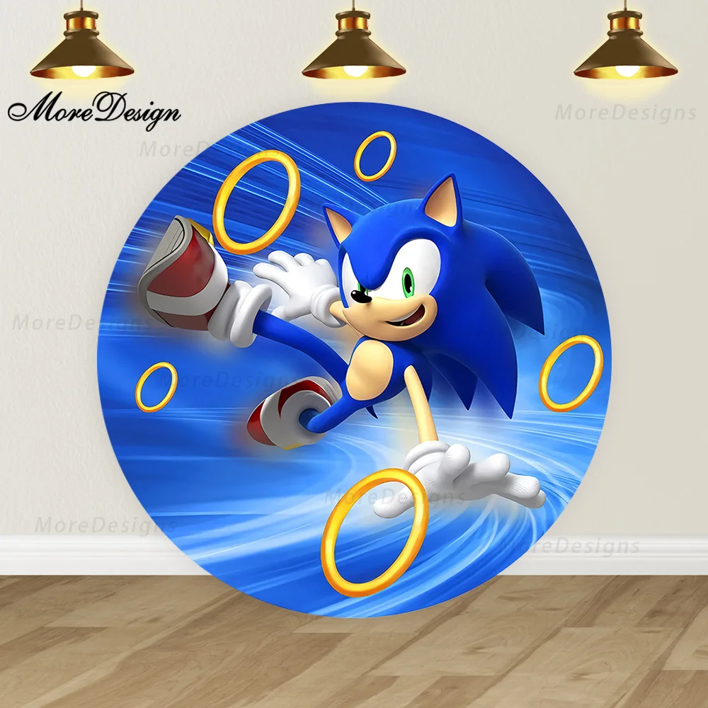 Sonic the Hedgehog Round Backdrop Kids Boys Birthday Party Decoration Fabric Cylinder Covers Photography Background