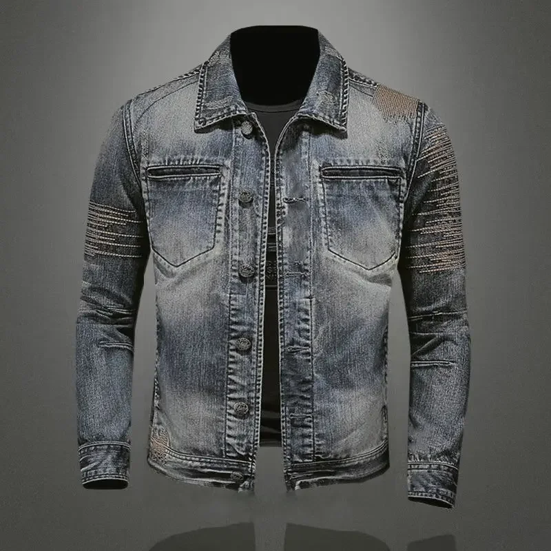 Jaket Denim pria musim gugur Jepang Retro kasual ramping pengendara sepeda motor mantel koboi untuk pria bermerek asli harga rendah estetika Y2k