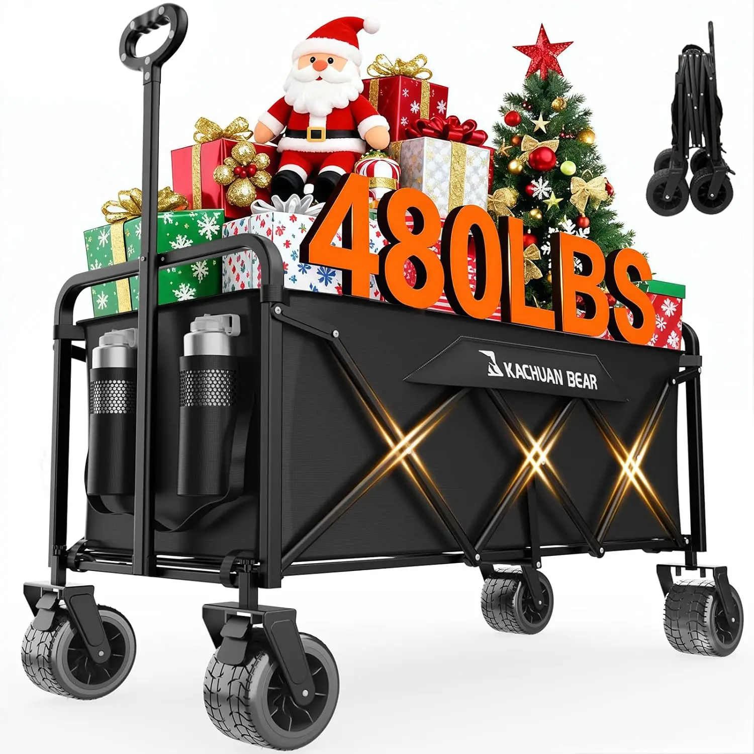 

300L Foldable Wagon Cart with All-Terrain Wheels, 480lbs Capacity for Beach Garden Shopping
