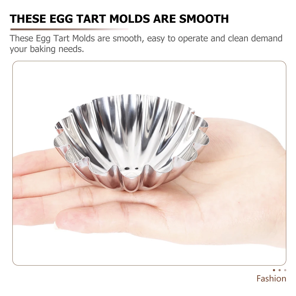 

6pcs Stainless Steel Egg Tart Non-Stick Reusable Baking Molds Washable Smooth Household Kitchen Tart Supplies For Cupcakes