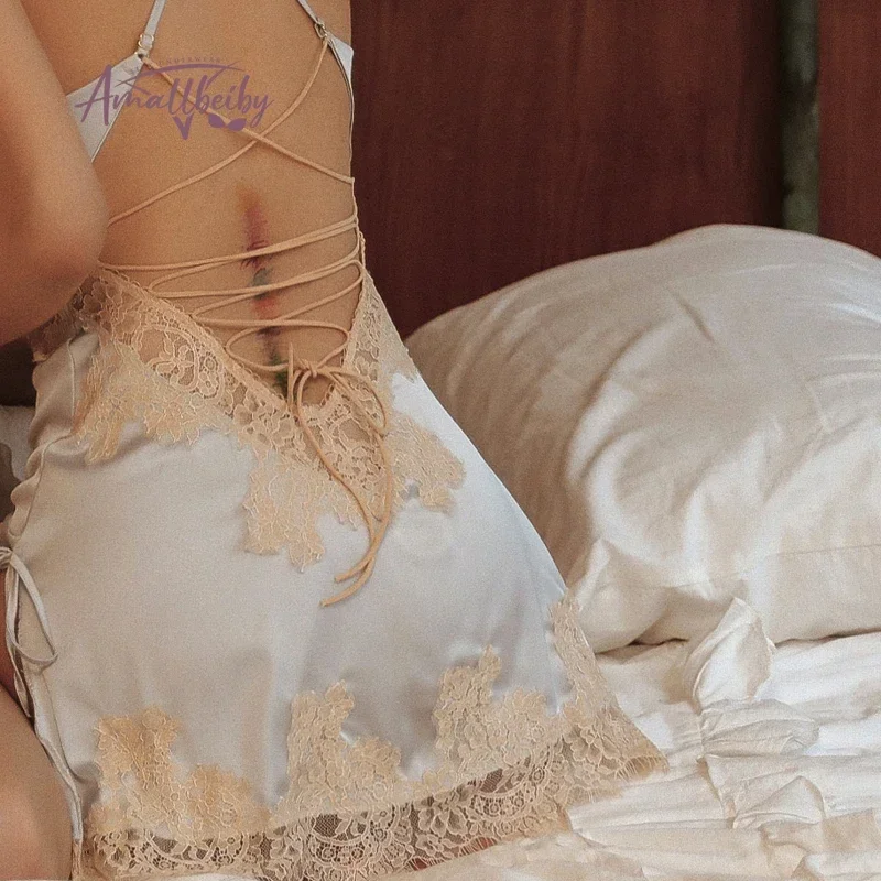 

Сексуальные пижамы, женское ночное платье, летние шелковые бретели с разрезом, кружевные подтяжки, ночные рубашки, частное нижнее белье, искушение, нижнее белье