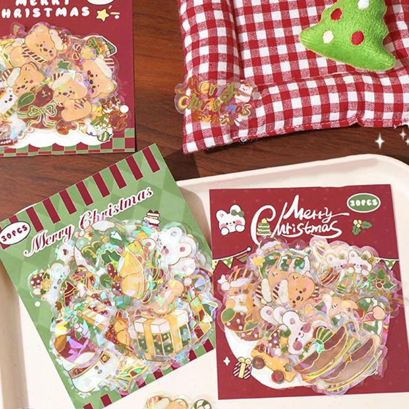 30 แผ่นการ์ตูนน่ารักสติกเกอร์ตกแต่งคริสต์มาสแฟชั่น DIY โทรศัพท์มือถือถ้วยน้ําสติกเกอร์ตกแต่งของขวัญ