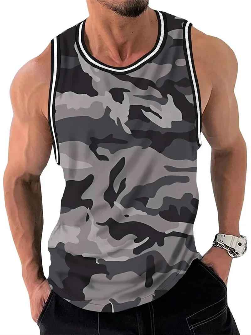 Herren Retro ethnischen Druck Rundhals ausschnitt Tank Top Textur Plaid Streifen 3D Weste Mode Straße ärmellose atmungsaktive Casual Sport Tops