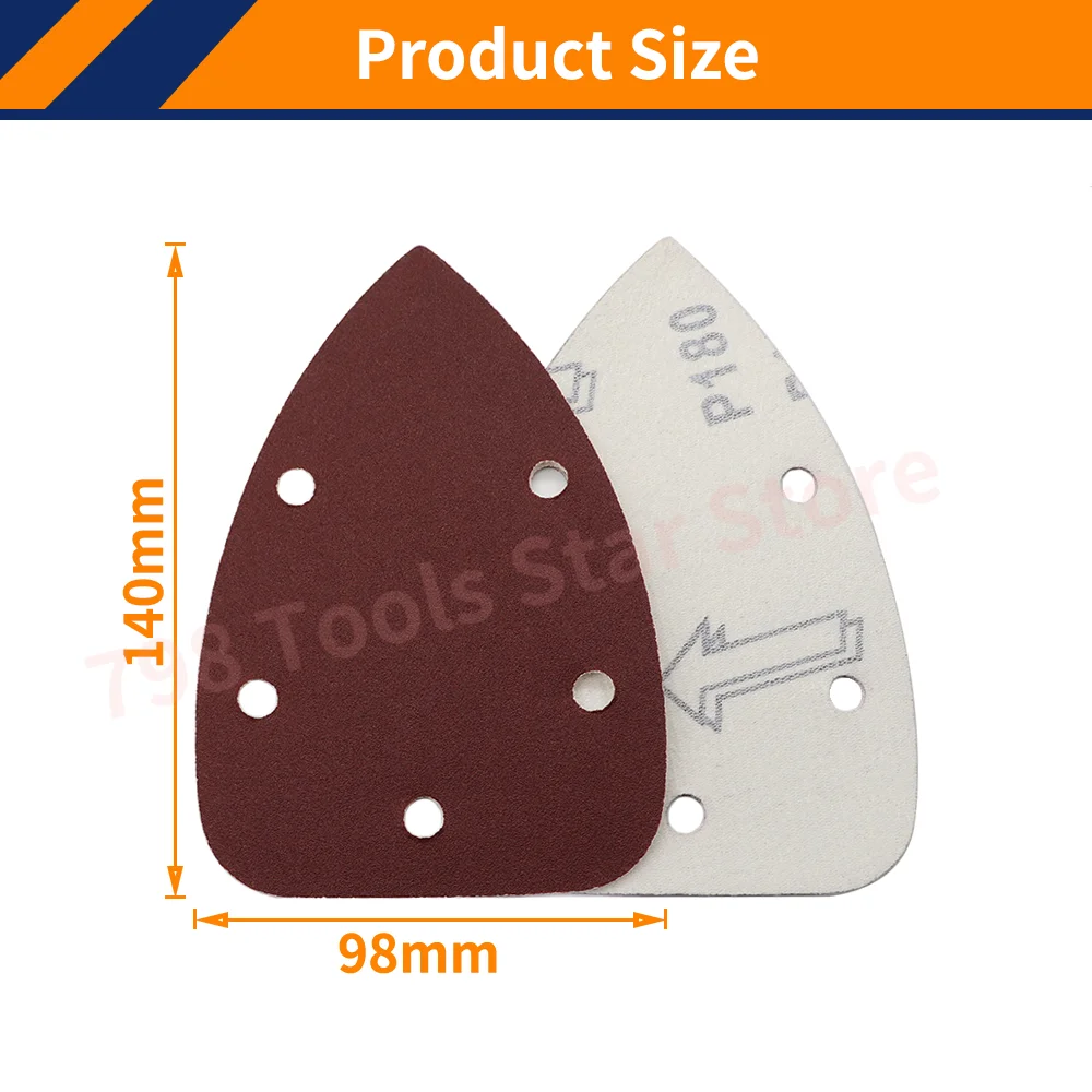 50PCS 140 * 98 mm Mouse Sander Sandpaper, 40-1000 Grits Palm Mouse Sander Pads 5 Hole Hook and Loop Sandpaper for Car Sanding