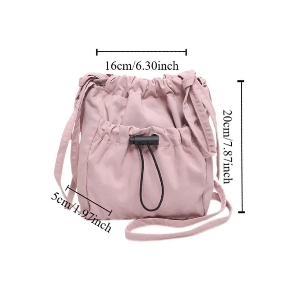 Korean Style Solid Color Nylon Shoulder Bag Fashionable Drawstring Canvas Bag - Image 6