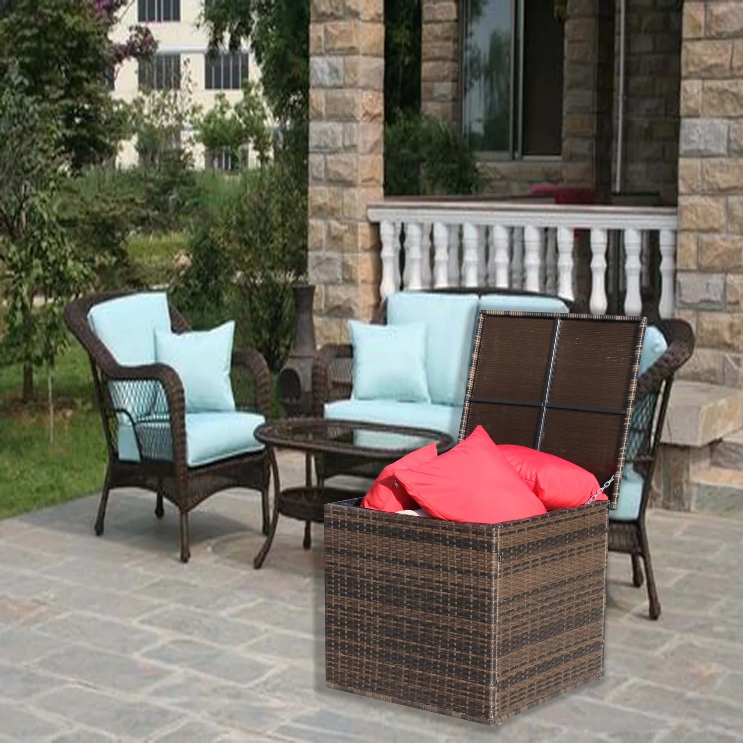 

Wicker Patio Furniture Storage Box (Brown )