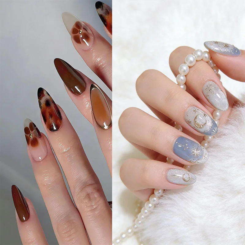 

24pcs Wearable Brown Fake Nails Fashion Leopard Print Gradient Design Press on Nails Tips Simple French False Nail Set