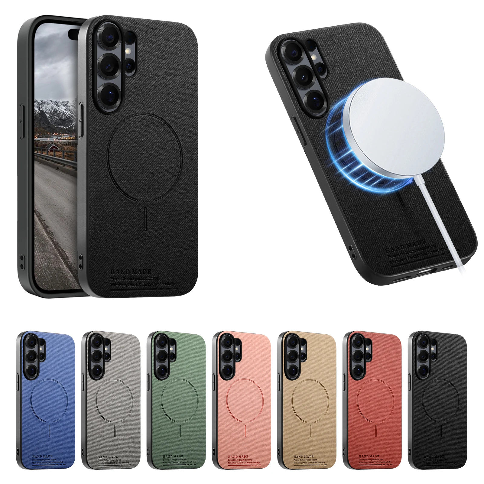 Luxuriöse Kabellose Ladehülle mit Mattleder-Panel für Samsung Galaxy S26 Ultra S25 Edge S24 FE S23 Plus Weicher Rahmenschutz – Detail 1