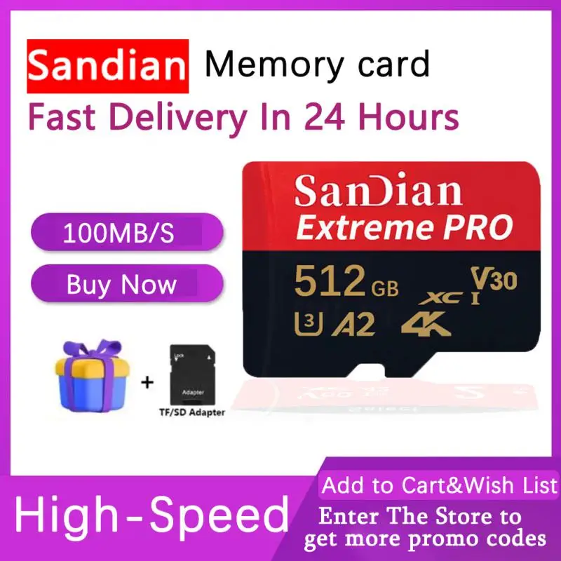 

Sandain For Bluetooth Earbubs 2TB 512GB 256GB 128GB 64GB 32GB Extreme SSD Memory Card 16GB SD/TF Flash TF SD Card Cartao De Mem