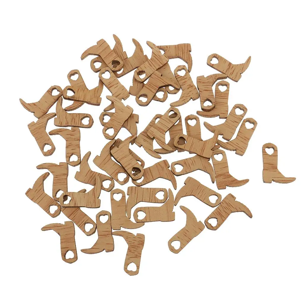 50pcs Unfinished Wood Cutouts Miniature Wooden Cowboy Boots Embellishments for Wedding Party Decorations