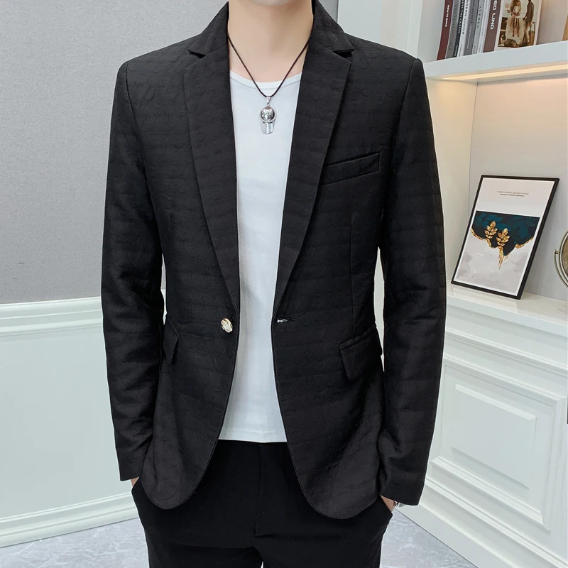 

Casual Slim Fit Men's Suiting Jacket Thin Fashionable Korean Style Spring Autumn Top Quality Polyester Fiber Adult Casual Wear