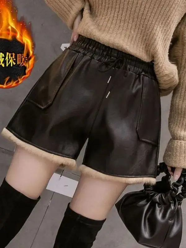 

Женские шорты из искусственной кожи с высокой талией, осенне-зимние, новые, черные, повседневные брюки Cleanfit Sle, со средней/низкой талией, из ПВХ-материала