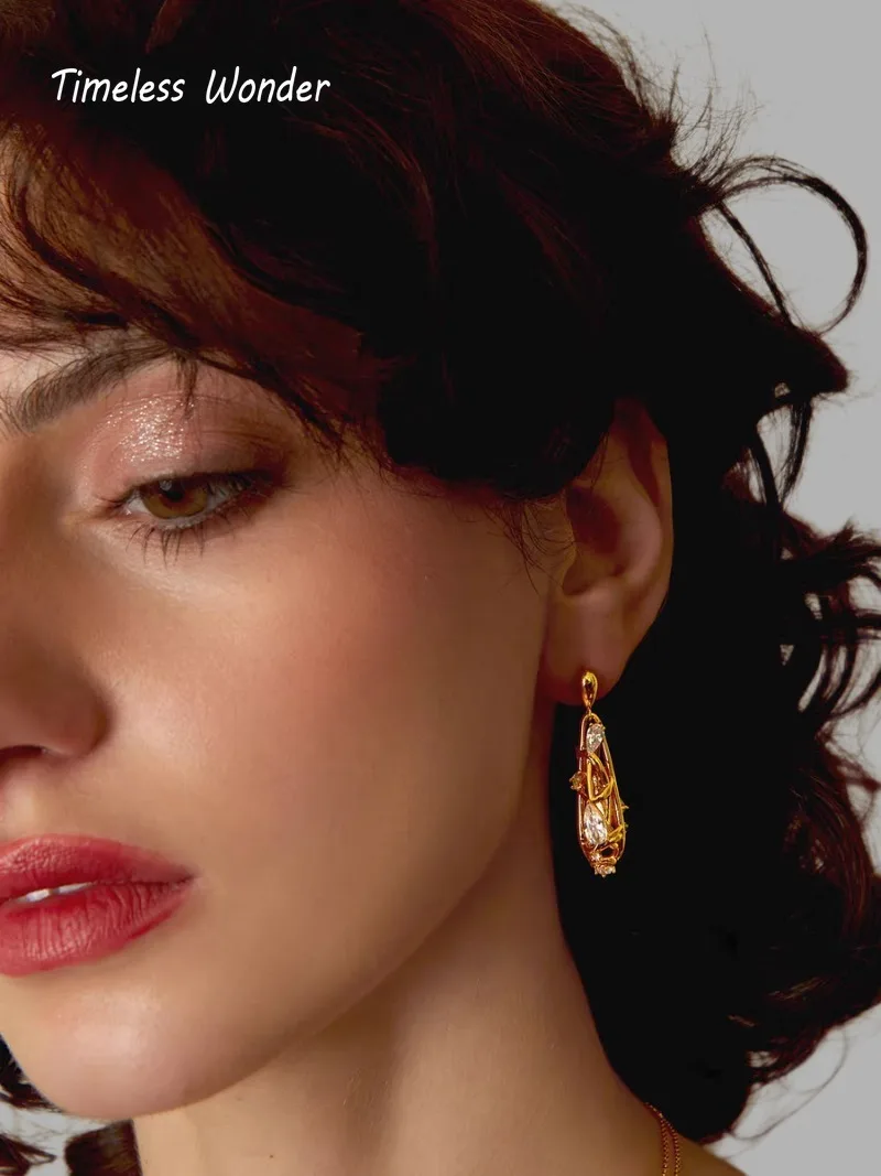 Timeless Wonder Geo-Ohrstecker aus Messing mit Zirkon-Ausschnitt für Damen, Designer-Schmuck, trendiges Geschenk, Top, edel, schlicht, ordentlich, 5133