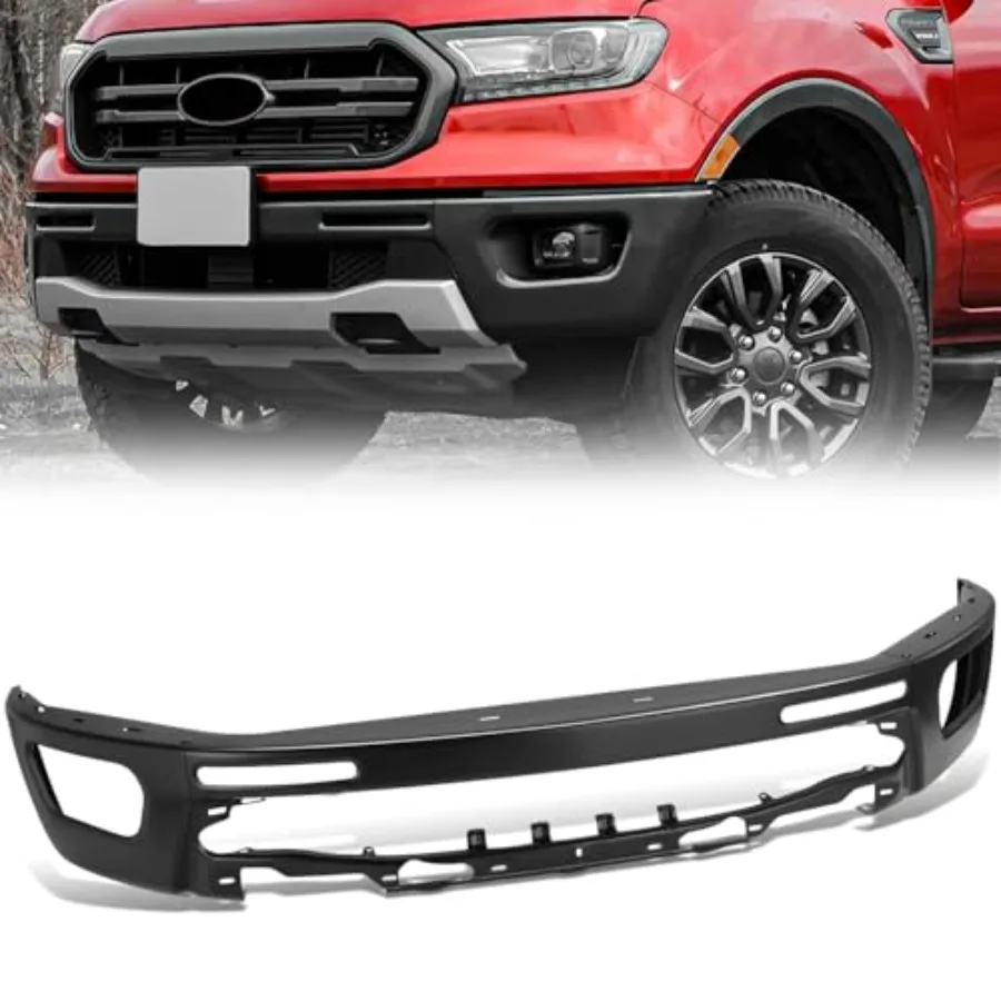 

Steel front bumper cover face bar for 2019-2024 Ford Ranger: 3-piece modular design with fog lights and parking aid sensor hole