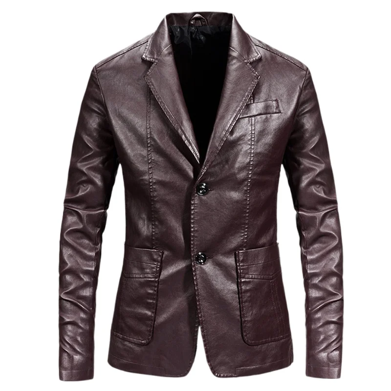 

Men Slim Leather Blazers Jackets New Spring Man PU Leather Suits Coats Quality Male Business Casual Fit Suits Jackets Size 6XL