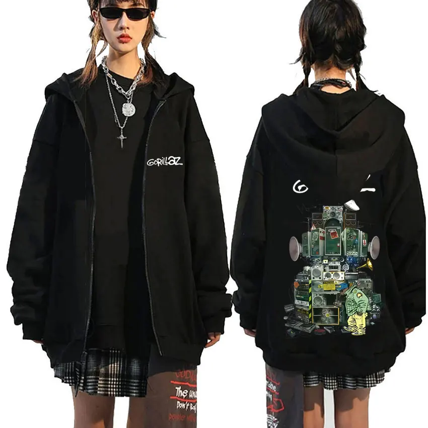 Gorillaz Graphic Printed Zipper Hoodie Men Women Hip Hop Rock Fashion Pop Music Zip Up Jacket Men's Casual Oversized Streetwear