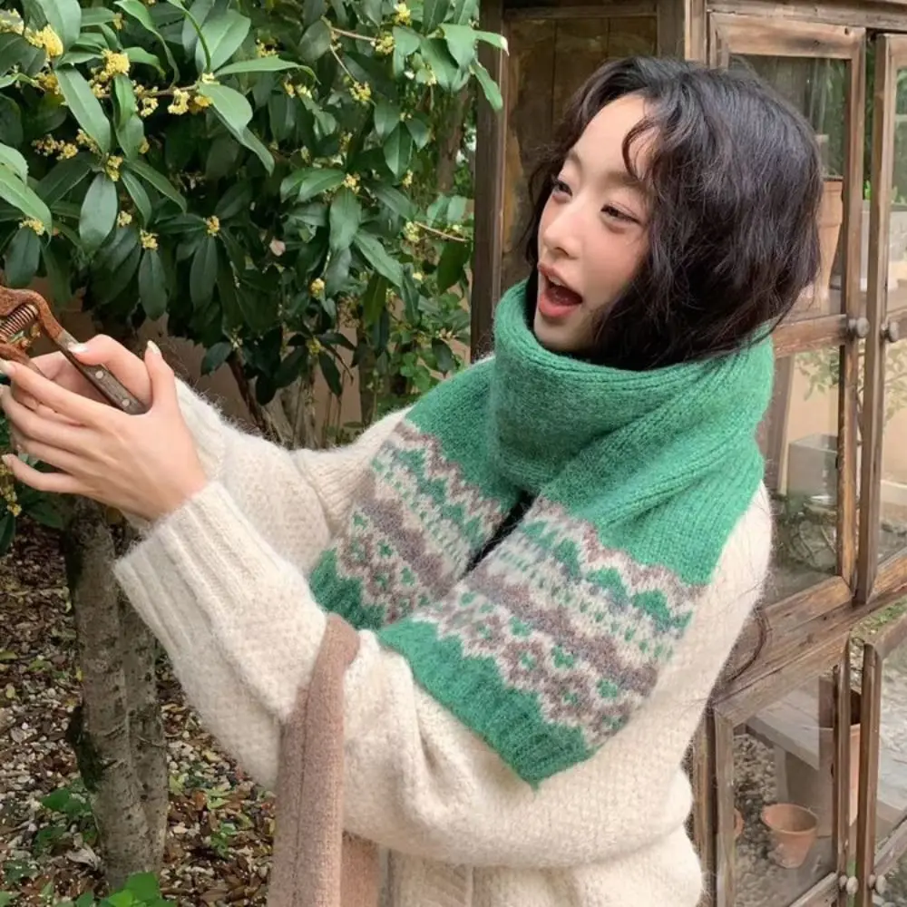 

Элегантный шерстяной жаккардовый вязаный шарф, теплые зимние кашемировые шарфы, однотонный корейский стиль, шаль в стиле Fair Isle для женщин/мужчин