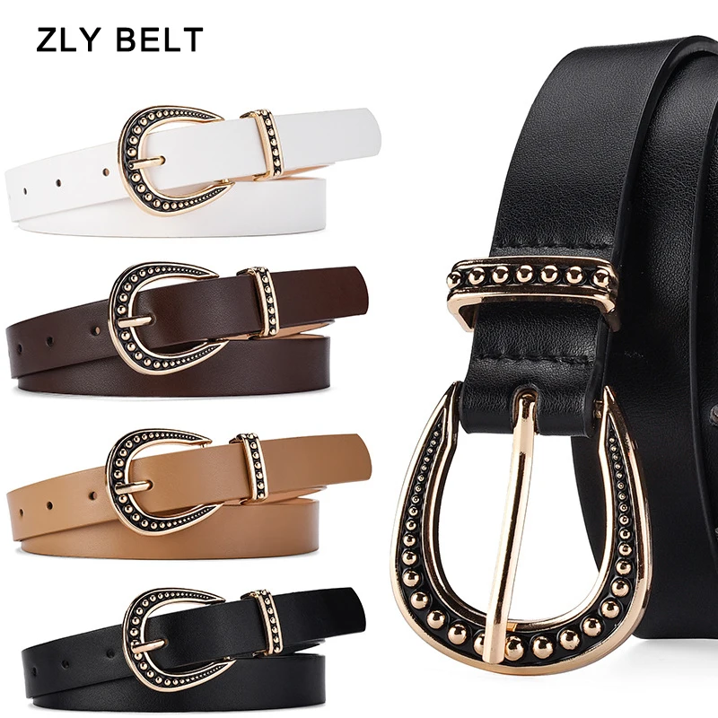 ZLY 2024 New Fashion Belt Women 107cm PU Leather Material Brass Vintage Buckle Slender Type Quality Versatile Solid Style Belt