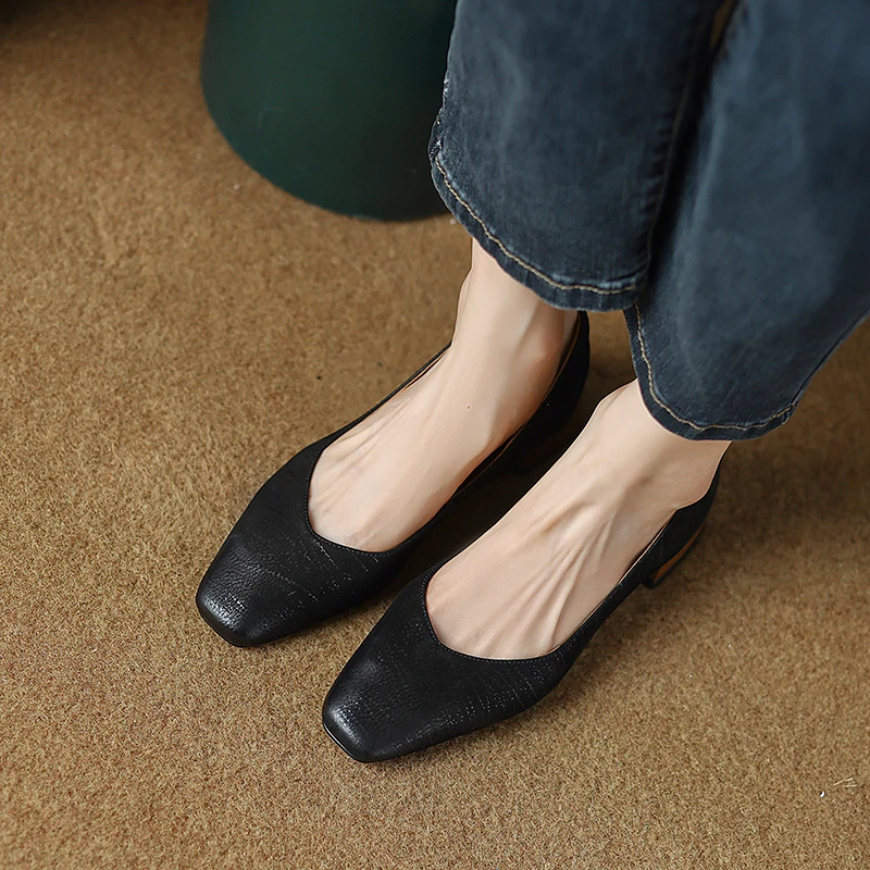 

Женская простая обувь на толстом каблуке 3 см, французские женские туфли-лодочки в стиле ретро, повседневные лоферы из воловьей кожи с квадратным носком, весенне-осенние женские туфли-лодочки