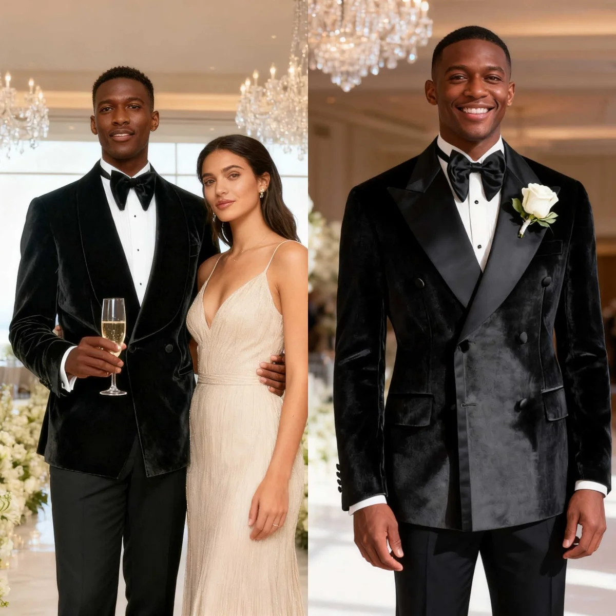 

Velvet Wedding Groom Tuxedo 2 Pieces Blazer Pant Double Breasted Peaked Lapel Formal Occasion Party Banquet Customized