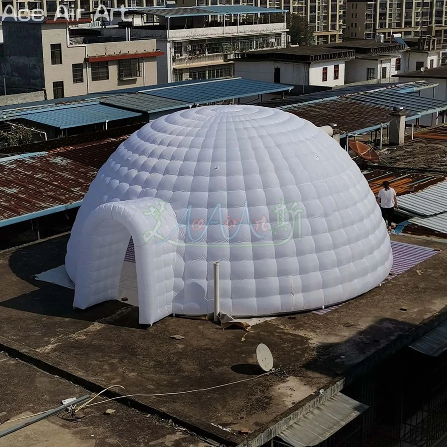 80 pessoas 8m de diâmetro inflável cúpula tenda gigante iluminação led igloo tendão yurt balão com ventilador livre