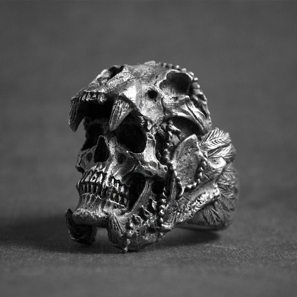 300pcs/lot Men's Rings Hot Jewelry Vintage Flaming Skull Bones Punk Style