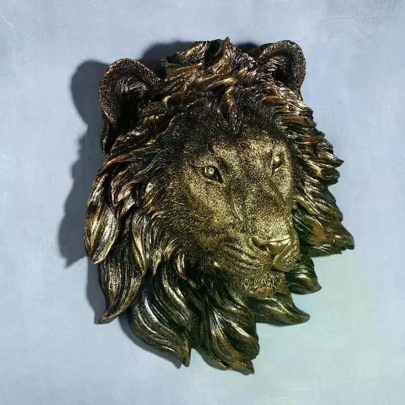 Animal Head Wall Decoration Statues Vintage Resin Lion Head Wall Hanging Decor Bedroom Home Simulation Statue Ornament