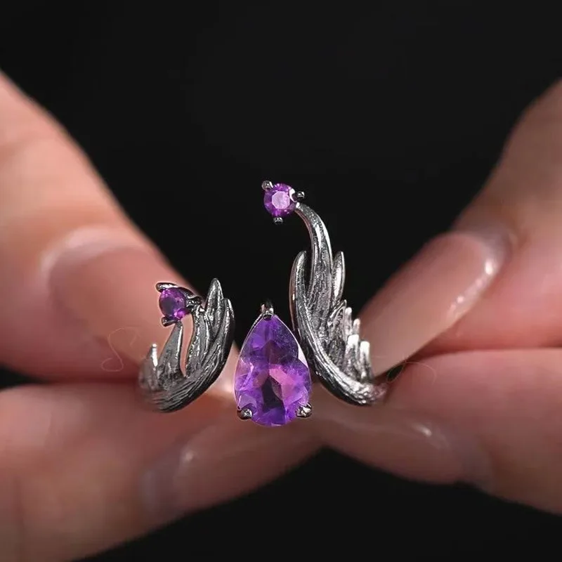 Neuer Retro-Punk-Stil, lila Zirkon-Elfenring, personalisierter offener Ring, trendiger cooler Schmuck für Frauen, Urlaubsgeschenke
