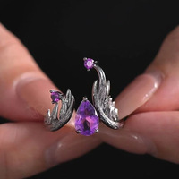 New Retro Punk Style Purple Zircon Elf Ring Personalized Open Ring Trendy Cool Jewelry For Women Holiday Gifts