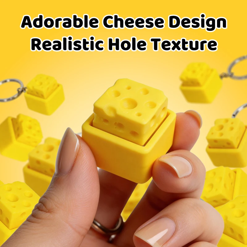 Creativity Cheese Key Chain Keyboard Stress Relief Fidget Button Mini Cheese Keycap Fidget Clicker Keyboard Keychain Finger Toys