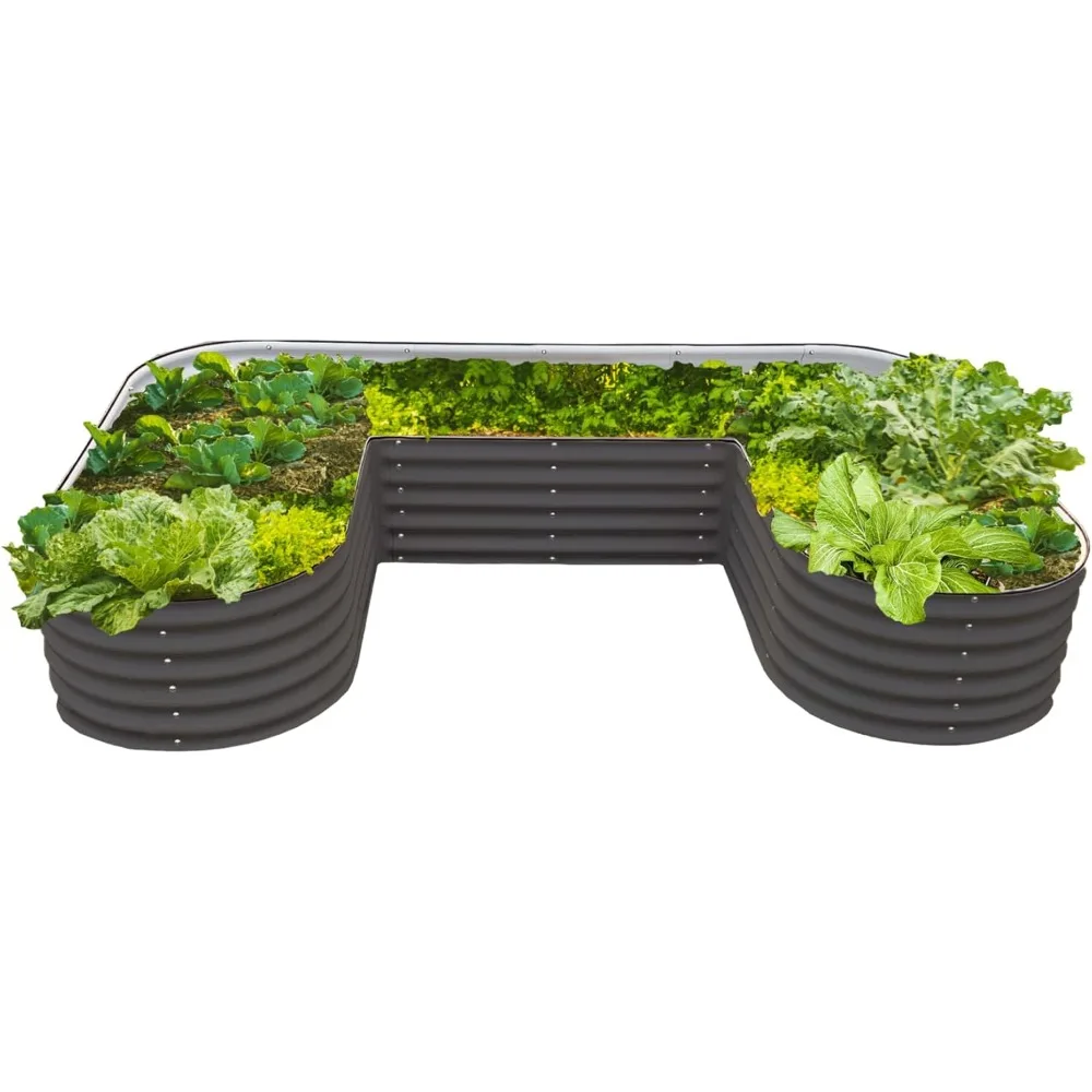 

17" Tall U-Shape Raised Garden Bed Metal Raised Planter Bed for Vegetables Flowers Ground Planter Box, Standard Size, Modern Gra
