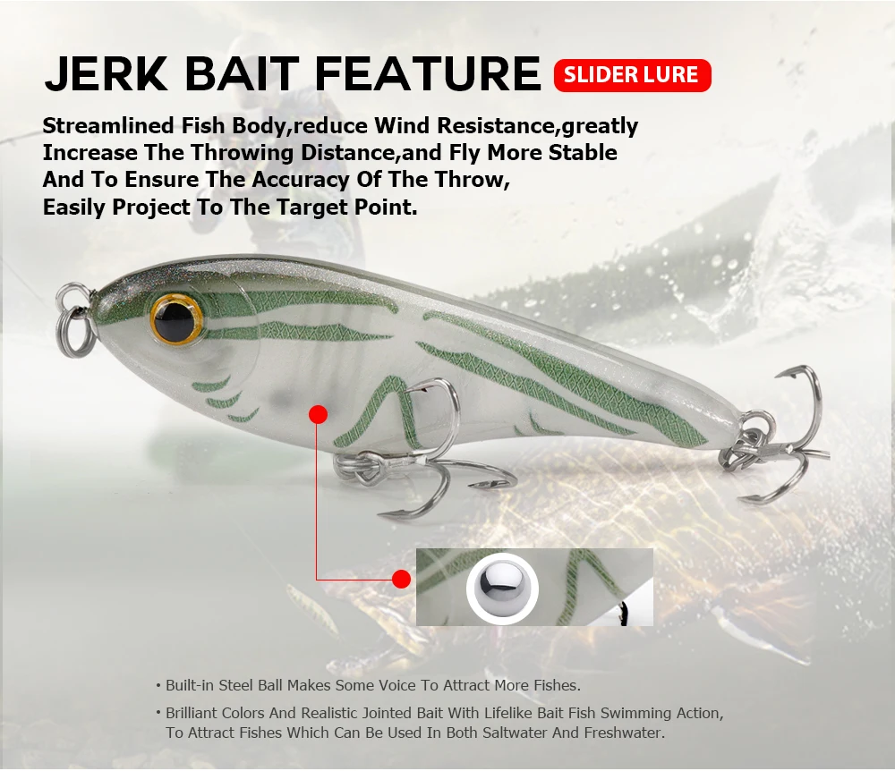 Agoie Langsam sinkende Jerkbait-Slider-Köder zum Angeln, 9 cm, 21 g, Hecht-Wobbler, Wobbler, Angelköder für Barsch, Forelle, Zander – Detail 3