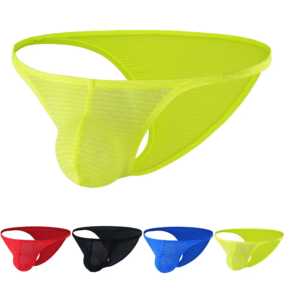 

Men's Underwear Sexy Thong Man Pouch Lingerie Cuecas Transparent Striped Panties Sheer T Back Low-Rise Underpants Homme