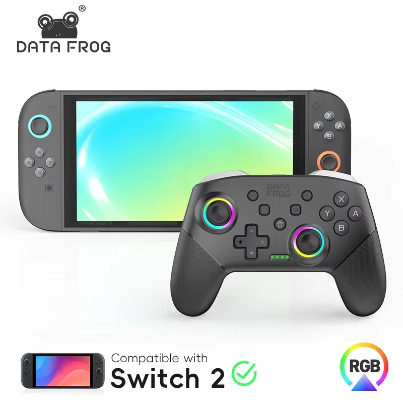 Contrôleur DATA FROG Wireless Pro pour Switch 2/Switch OLED/Lite avec batterie 1000mAh et Turbo