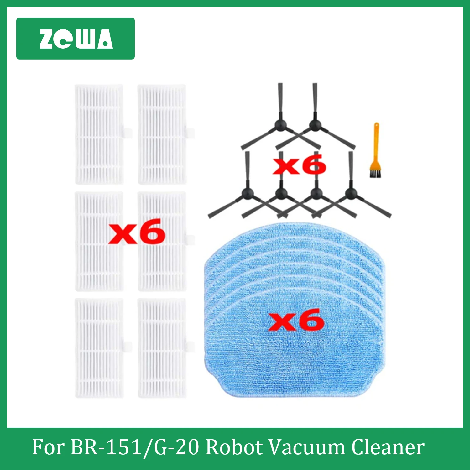 ZCWA For BR151/G20 Robot Vacuum Cleaner Side Brush Mop Cloths Rag Hepa Filter Accessories Parts Spare