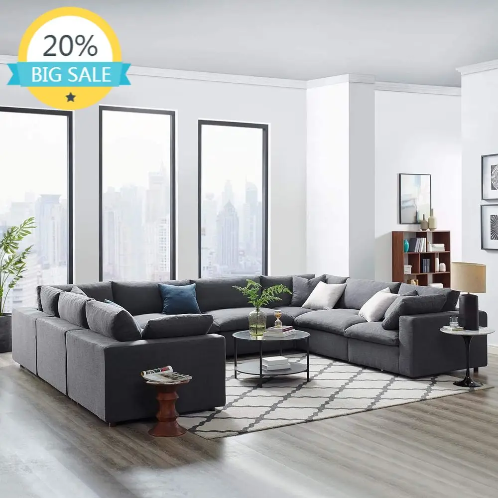 

Gray 8-Piece Sectional Sofa Set with Oversized Cushions