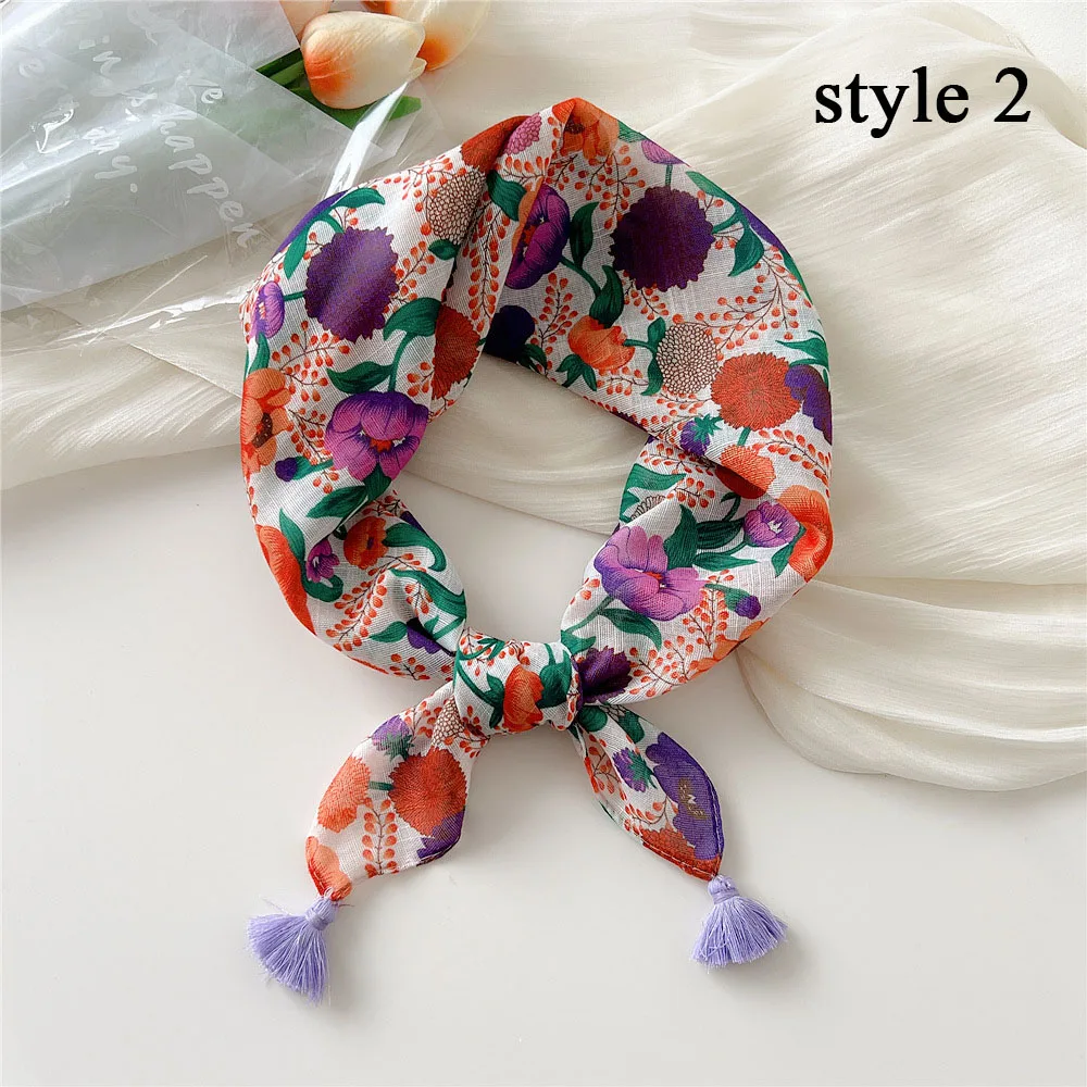 60cm Cotton Linen Girl Square Scarf Women Fashion Bandanas Head Hair Accessories Turban Hairband Headband