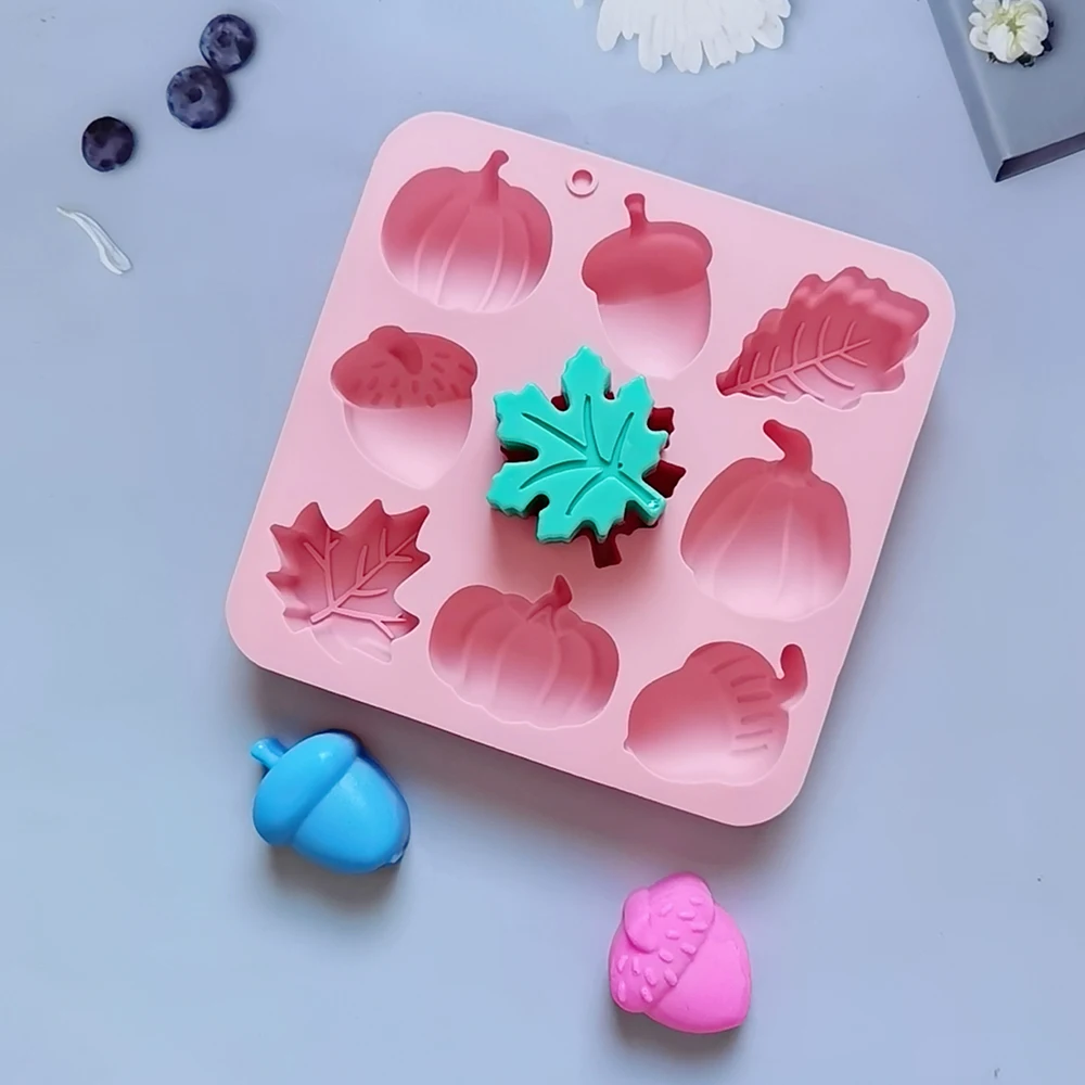 Thanksgiving Themed Silicone Molds 9 Cavity Pumpkin Leaf Oak Fruit Shape Candy Mold Creative DIY Chocolate Candle Ice Cube Mold