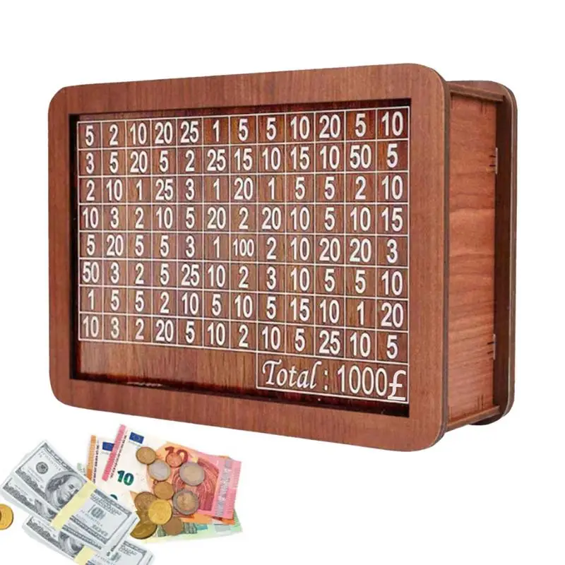 Wooden Cash Saving Money Box 10 000 Saving Challenge Money Saver With Money Target Money Coin Cash Storage Box