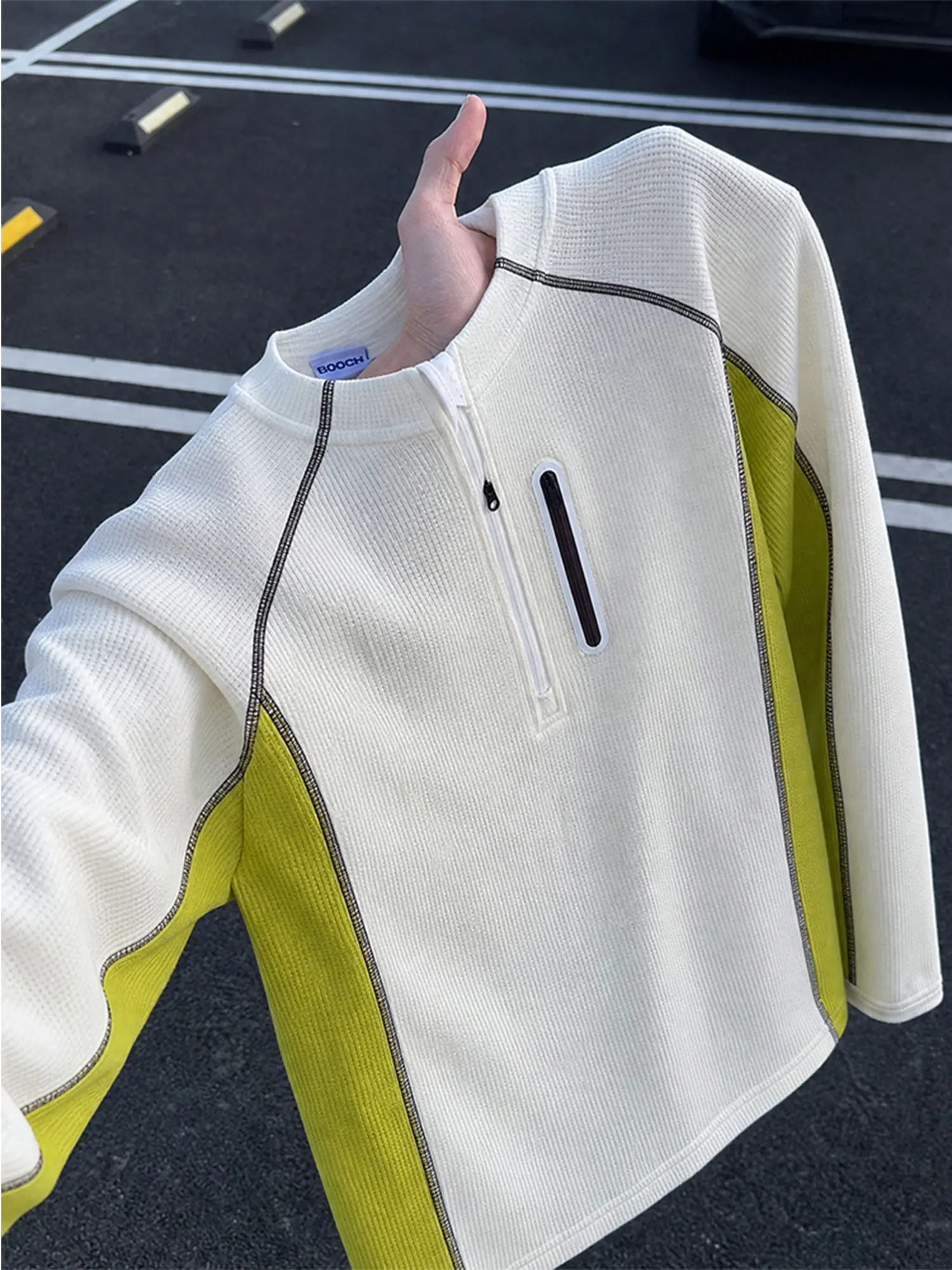 Outdoor Men's Long Sleeve T-Shirt Half Zipper Quick Dry Cycling Suit Hasselblad Line Contrast Color Block Sweatshirt for Autumn